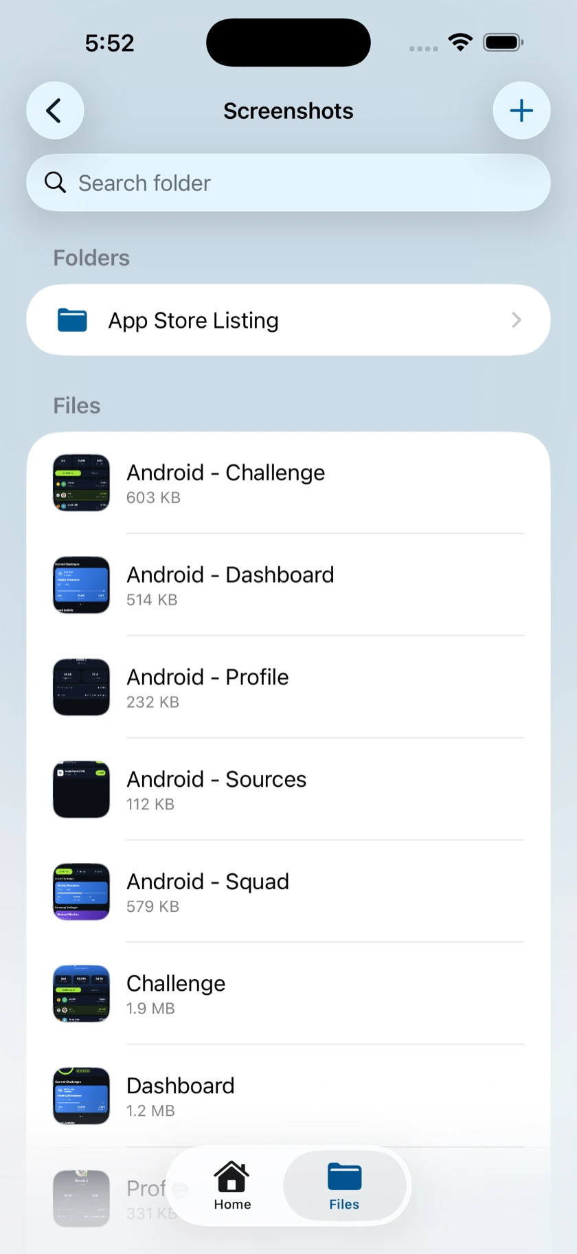 The Flux Files screen showing folders and uploaded brand files